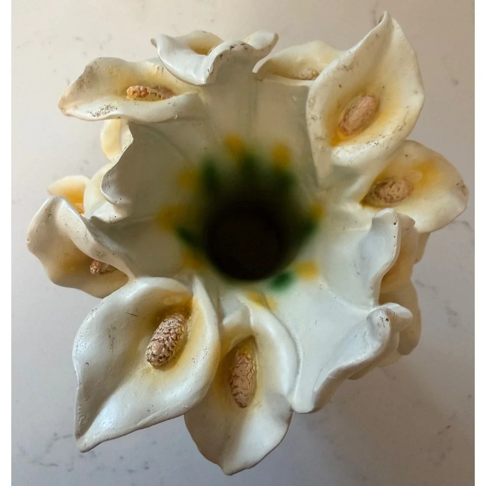 Vintage Calla Lily Ceramic Vase White Green Floral Sculpted Bouquet Decor 8 Inch